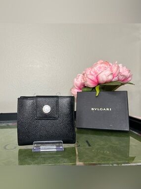 Bvlgari Black Textured Leather Compact Wallet